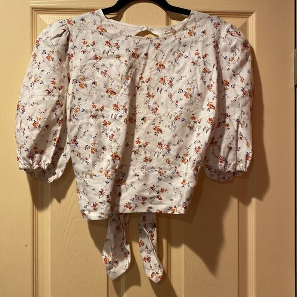 Reformation Seychelles White Linen Floral Top Gabrielle Size XL - Picture 3 of 7